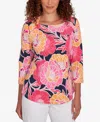 Ruby Rd. Petite Bold Poppies Envelope Neck Top In Multi