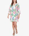 Ruby Rd. Petite Bold Tropical Solid Trim Shift Dress In Multi