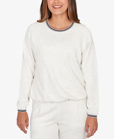 Ruby Rd. Petite Bubble Hem Fleck Knit Pullover Top In Black