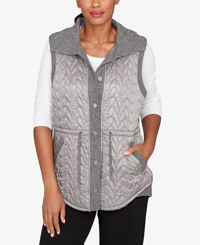 Ruby Rd. Petite Button Front Quilted Vest In Gray