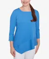 Ruby Rd. Petite Cable Stripe Ottoman Three Quarter Sleeve Top In Azure