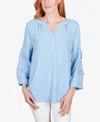 RUBY RD. PETITE CHAMBRAY SOLID CLIP DOT BLOUSE