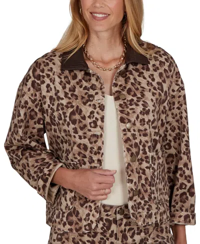 Ruby Rd. Petite Cheetah Print Denim Jacket In Animal Print