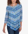 Ruby Rd. Petite Chevron Burnout Knit Crew Neck Top In Blue