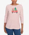 Ruby Rd. Petite Christmas Truck Striped Knit Top In Multi