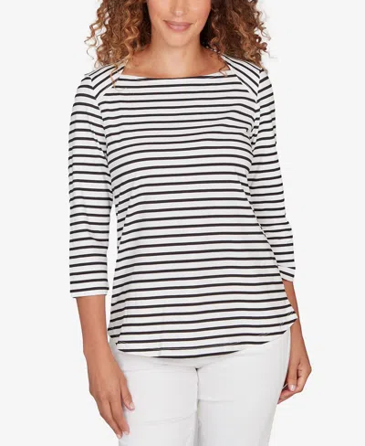 Ruby Rd. Petite Classic Marine Stripe Knit Top In White
