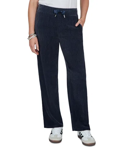 Ruby Rd. Petite Corduroy Wide-leg Drawstring Pants In Blue