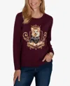 Ruby Rd. Petite Corgi-graphic Scoop Neck Pullover In Burgundy