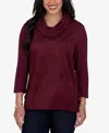 Ruby Rd. Petite Cowl Neck 3/4-sleeve Side-slit Blouse In Fig