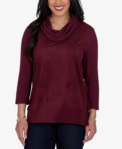 Ruby Rd. Petite Cowl Neck 3/4-sleeve Side-slit Blouse In Fig