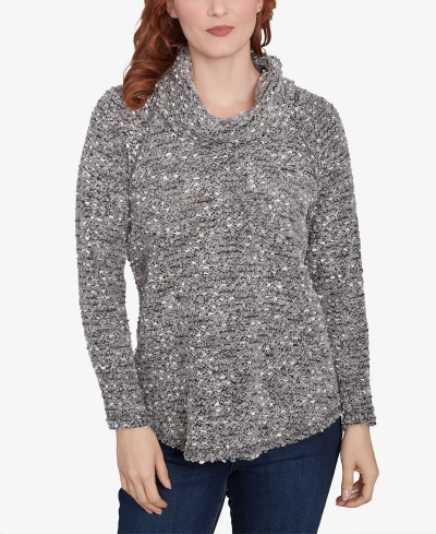 Ruby Rd. Petite Cowl Neck Cozy Boucle Knit Top In Black