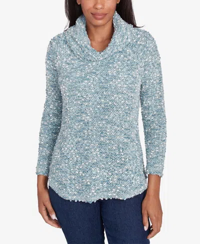 Ruby Rd. Petite Cowl Neck Cozy Boucle Knit Top In Jade