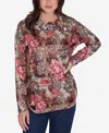 Ruby Rd. Petite Cowl Neck Floral Plaid Printed Hatchi Knit Top In Latte Multi