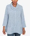 Ruby Rd. Petite Cowl Neck Space Dye Chenille Knit Top In Blue