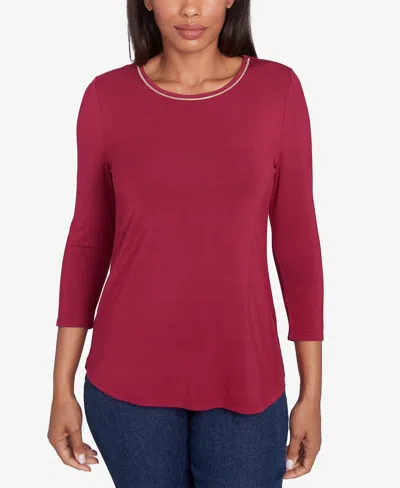 Ruby Rd. Petite Crew Neck Berry Chain Embellished Solid Knit Top In Beet