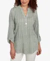 Ruby Rd. Plus Size Crinkle Knit Striped Henley Top In Green