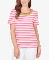 Ruby Rd. Petite Crochet Neck Stripe Knit T-shirt In Multi