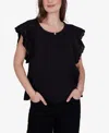 Ruby Rd. Petite Crochet Sleeve Solid Cotton Blouse In Black