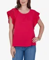 Ruby Rd. Petite Crochet Sleeve Solid Cotton Blouse In Red