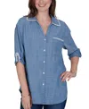 Ruby Rd. Petite Crochet Trim Soft Button-front Top In Chambray