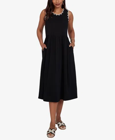 Ruby Rd. Petite Crochet Trim Stretch Knit Midi Dress In Black