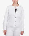 Ruby Rd. Petite Dark Stretch Denim Embroidered Jacket In White