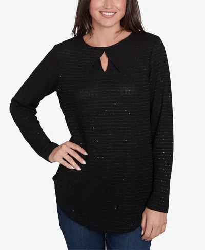 Ruby Rd. Petite Diamond Detail Sequin Knit Top In Black