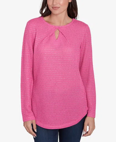 Ruby Rd. Petite Diamond Detail Sequin Knit Top In Rose