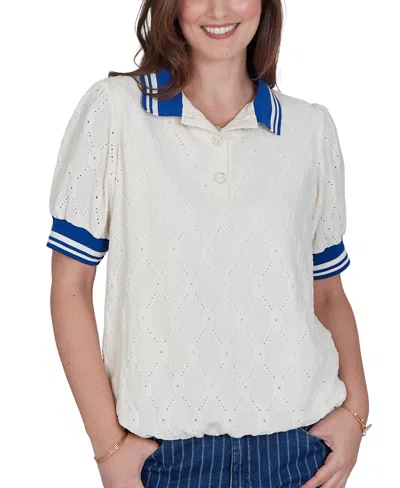 Ruby Rd. Petite Diamond Eyelet Bubble Hem Top In Ivory