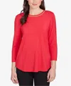 Ruby Rd. Petite Embellished Scoop Neck Solid Knit Top In Red