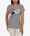 Ruby Rd. Petite Embellished Toucan Stripe Knit T-shirt In Multi
