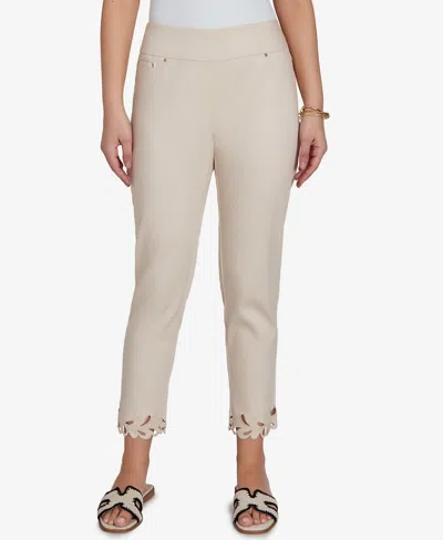Ruby Rd. Petite Embroidered Cutout Denim Ankle Pants In Gray