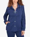Ruby Rd. Petite Embroidered Floral Cutout Snap Jacket In Blue
