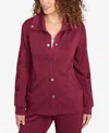 Ruby Rd. Petite Embroidered Floral Cutout Snap Jacket In Red