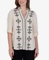 Ruby Rd. Petite Embroidered Gauze Button-front Top In Multi