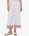Ruby Rd. Petite Embroidered Hem Colored Denim Pull-on Crop Pants In White