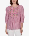 Ruby Rd. Petite Embroidered Placket Stripe Top In Pink