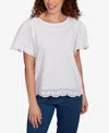 Ruby Rd. Petite Embroidered Sleeve Solid T-shirt In White