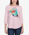 Ruby Rd. Petite Embroidered Ti Amo Three Quarter Sleeve T-shirt In Coral Multi
