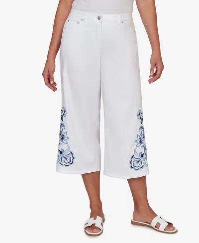 Ruby Rd. Petite Embroidered-hem Denim Capri Pants In White
