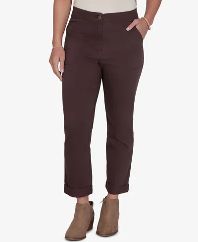 Ruby Rd. Petite Enzyme Wash Straight-leg Cropped Pants In Brown