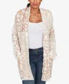 Ruby Rd. Petite Eyelash Scroll Jacquard Cardigan Sweater In Brown