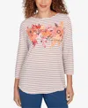 Ruby Rd. Petite Fall Harvest Striped Knit Top In White