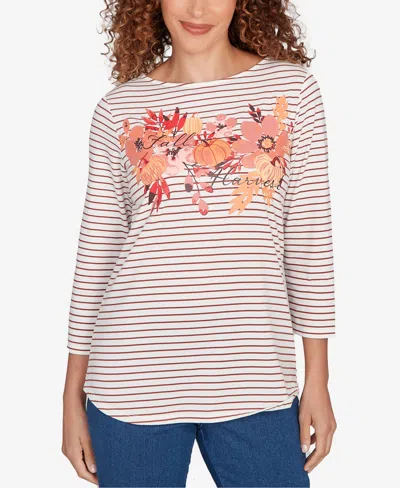 Ruby Rd. Petite Fall Harvest Striped Knit Top In White