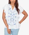 Ruby Rd. Petite Feather-light Embroidered Flutter-sleeve T-shirt In White