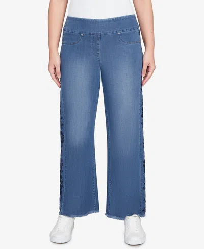 Ruby Rd. Petite Flocked Bootcut Ankle Jeans In Blue