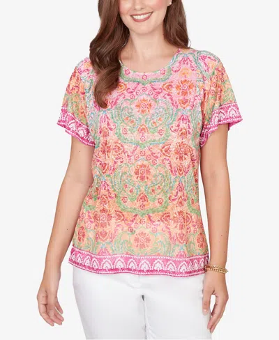 Ruby Rd. Petite Floral Damask Print Knit T-shirt In Multi