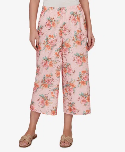 Ruby Rd. Petite Floral Eyelet Pull-on Capri Pants In Pink