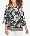 Ruby Rd. Petite Floral Geo Border Knit Top In Multi