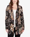 Ruby Rd. Petite Floral Jacquard Cardigan Sweater In Black